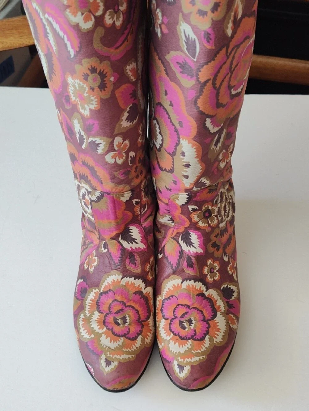 BALDININI ITALY Pink Multicolor Floral Knee-High Leather Boots Size 38 US 8
